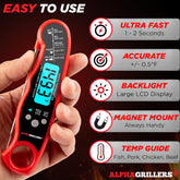 Alpha Grillers Meat Thermometer Digital - Instant Read Food Thermometer for Cooking Grilling Air Fryer Griddle Probe Kitchen Gadgets Essentials BBQ Accessories Grill Gifts for Men Him Dad Birthday